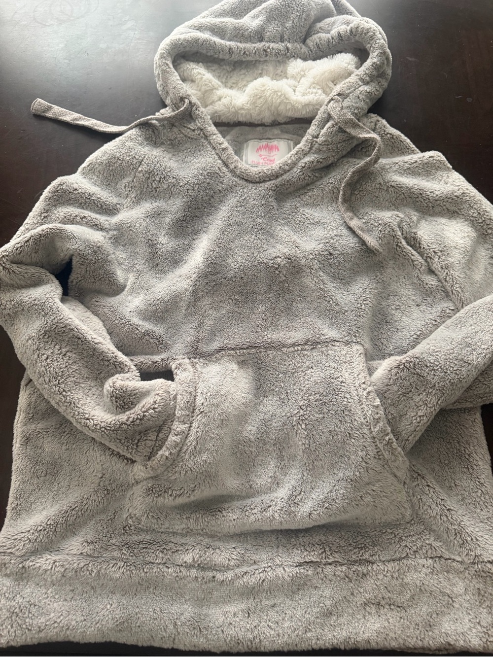 Cozy Plush Hooded Pullover Sweatshirt - Light Gray